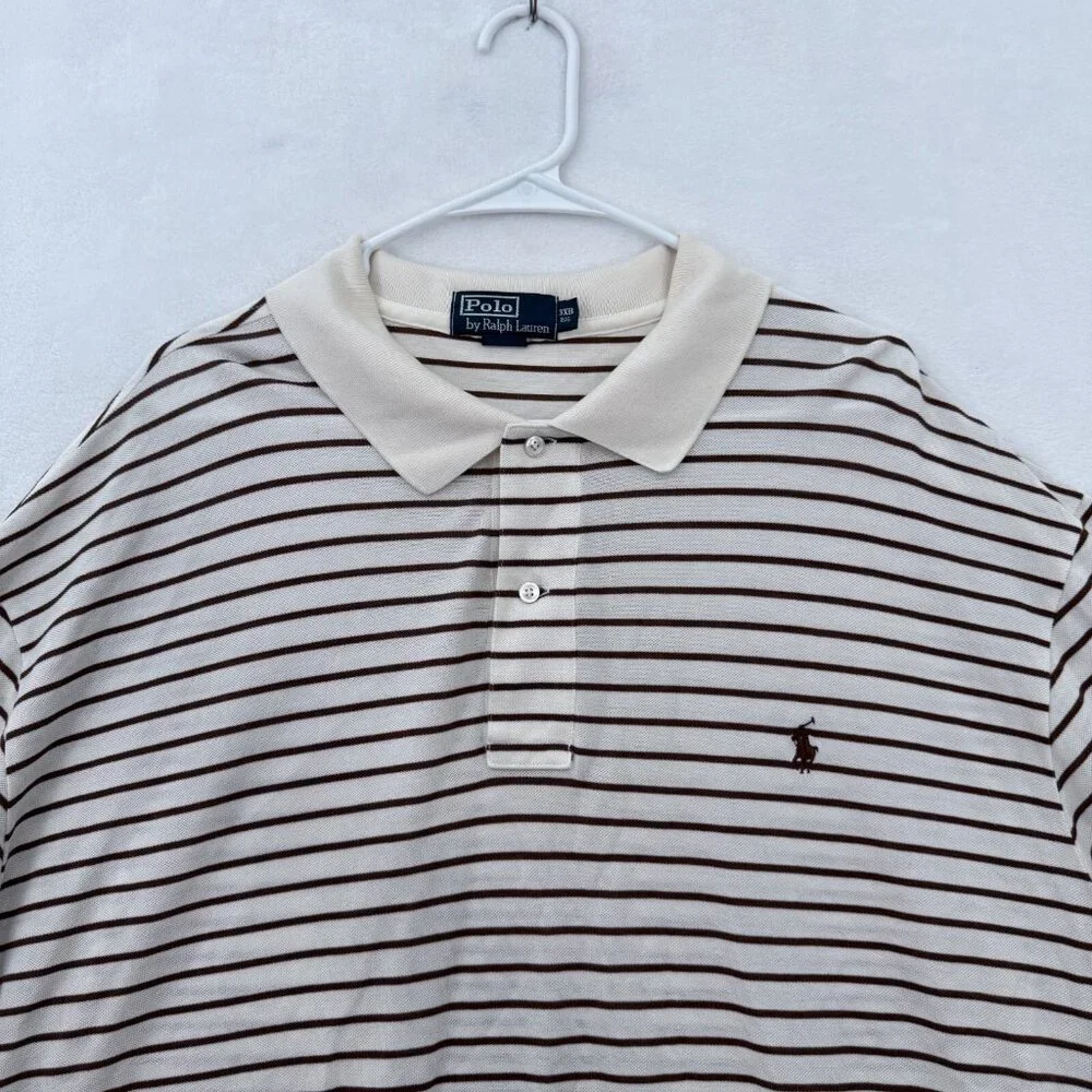Polo Ralph Lauren Polo Shirt Mens 3XB Big Cream Stripe Preppy Casual